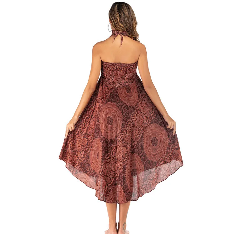 Orange mandala floral flower printed Thai skirt knotted plus size women halter neck jumpsuit Beach Skirts womens midi skirts