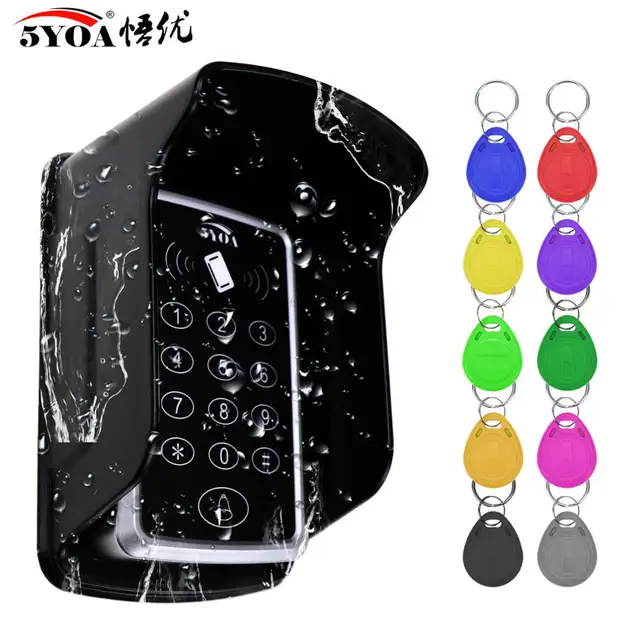 RFID Keypad Keyboard Access Control System Waterproof Cover Outdoor 10pcs EM4100/TK4100 Keyfobs Door Opener for Home Lock System 1