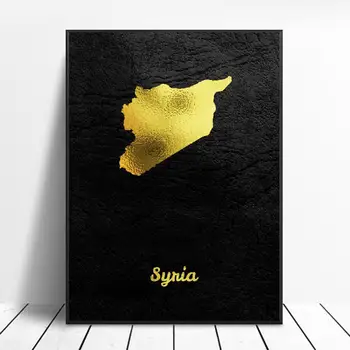 

Golden Map Syria Canvas Wall Art Print Modern Poster Wall Pictures Living Room Decor