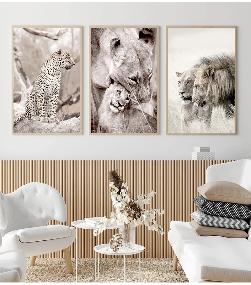Painting Black White Posters and Print Nordic Wall Art Picture Modern Living Room Decoration Wild Animal Lion Leopard Canvas