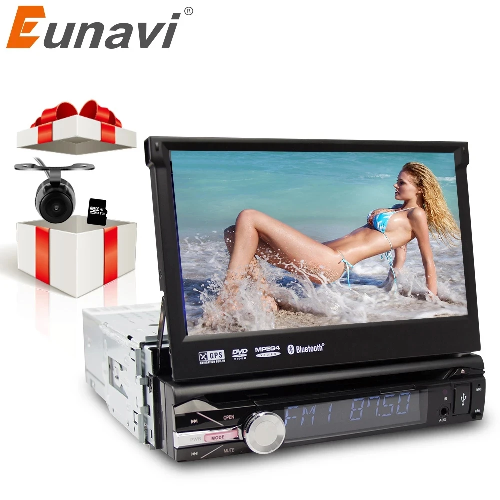 Eunavi single 1 din car autoradio dvd player AMP Radio GPS Car DVD Camera Music EQ In Deck HeadUnit CD Sub Car Radio Auto Stereo