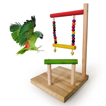 

Parrot Toy Wooden Playground Perch Platform Hanging Cage Decoration Bird Grinding Claws Climbing Ladder Ramp Chew Exercise Toy
