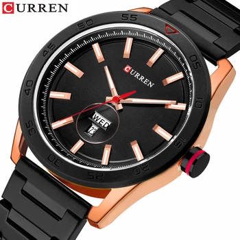 

CURREN Watches for Men Luxury Stainless Steel Band Watch Casual Style Quartz Wrist Watch with Calendar Black Clock Male Gift
