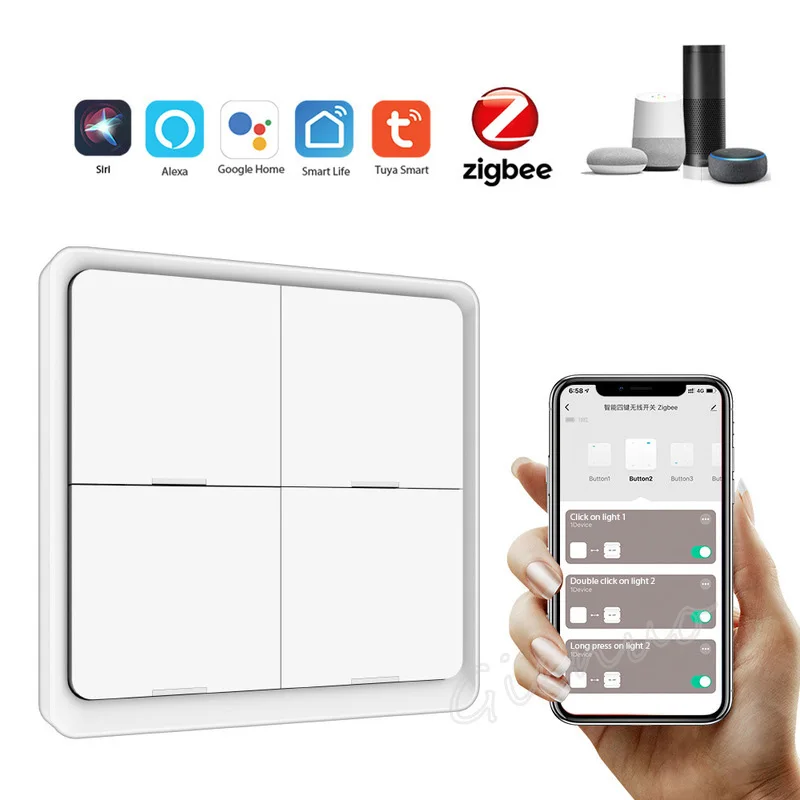 

Переключатель для умного дома Tuya Zigbee, беспроводная панель, многоканальная, Пользовательские настройки, дистанционное управление через приложение, двусторонняя лента
