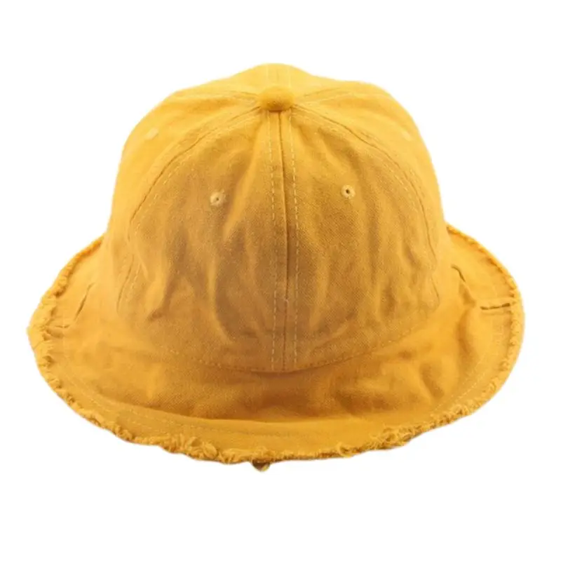 

Toddler Baby Cotton Sunscreen Floppy Bucket Cap Solid Color Vintage Washed Fringed Tassels Wide Brim Hip Hop Kids Fisherman Hat