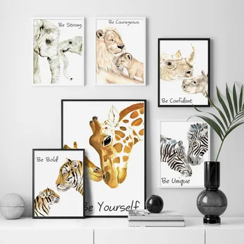 

Lion Giraffe Zebra Elephant rhinoceros Wall Art Canvas Painting Nordic Posters And Prints Wall Pictures For Living Room Decor