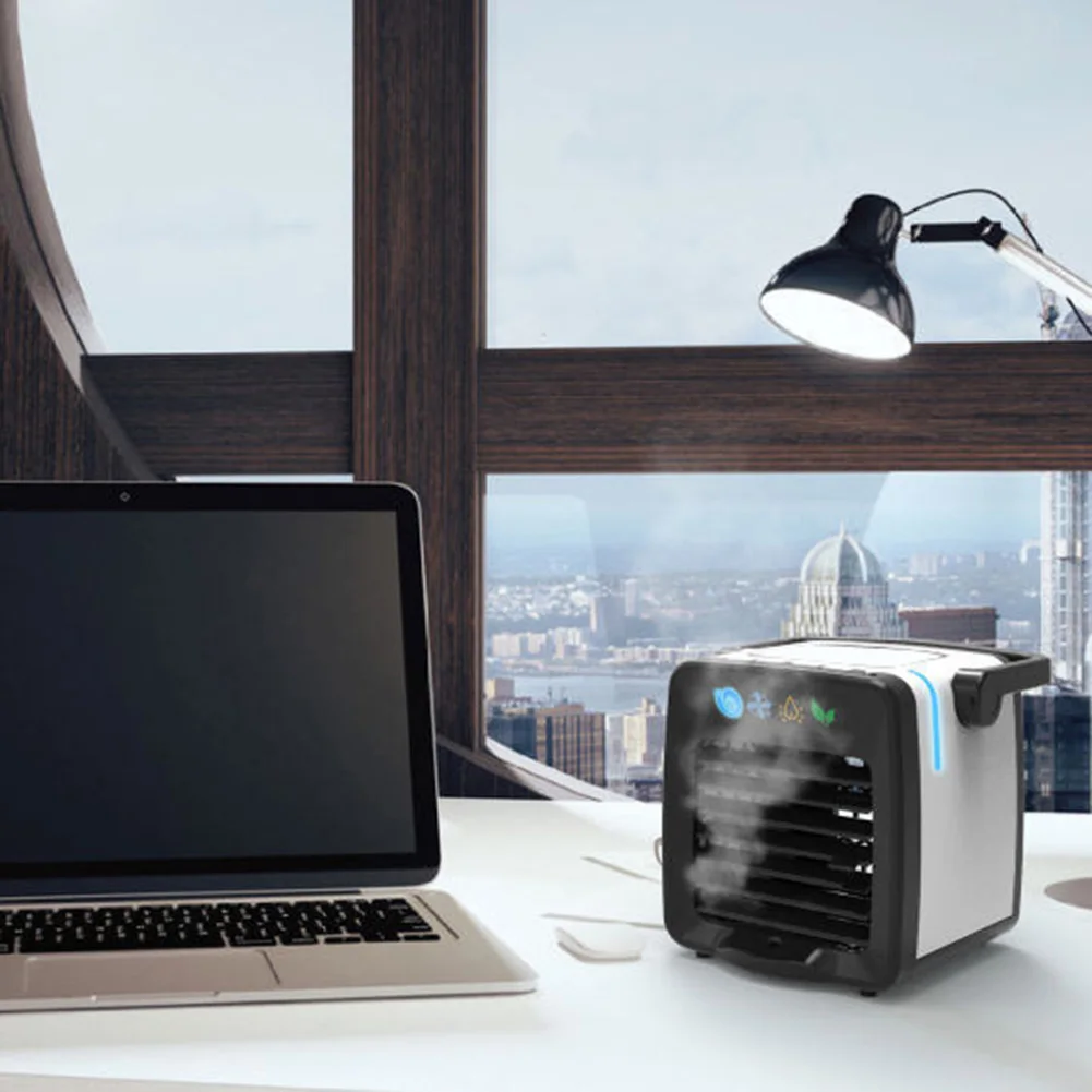 Mini Portable USB Air Conditioner Humidifier Purifier LED Light Cooling Fan