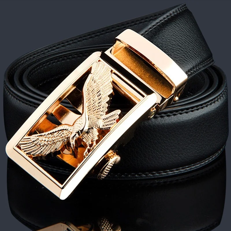 KWD Luxury Gold Eagle Metal Automatic Buckle Waist Belt Designer Belts Men's High Quality Cow Genui