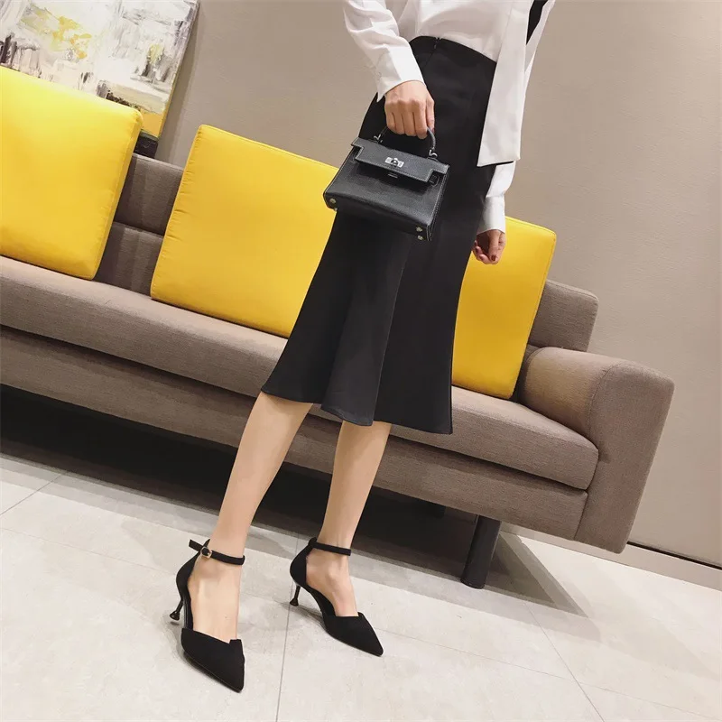 

Sl1919 Kitten Heels 2019 Spring New Style Pointed-Toe Korean-style Thin Heeled Kitten Heels Hallow Straight-line Buckle Shoes Wo