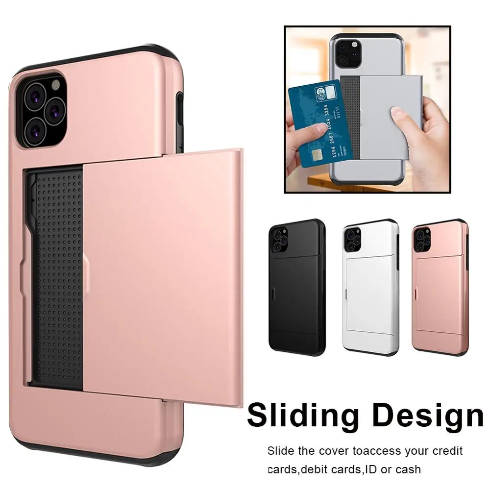 

Slide Card Slot Holder Phone Holder Case For iPhone 11 Pro Max TPU Back Cover Shockproof For iphone Protective In Fitted Case