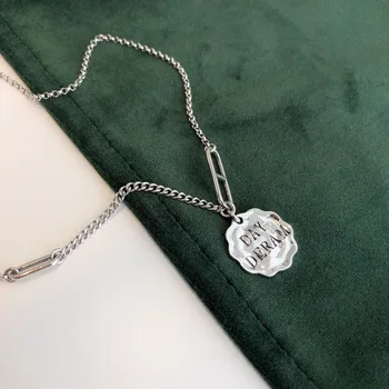 

925 Sterling Silver Dreams Come True Necklace Female Street chao liu feng Ins Lace round Card Thai Long Sweater Chain jewlery