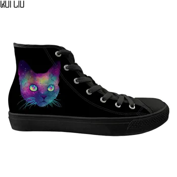 

Customized Cute 3D Galaxy Cat Printing Flat Breathable Black Flats Kid Canvas Shoes Fashion High Top Casual Kid's Sneakers