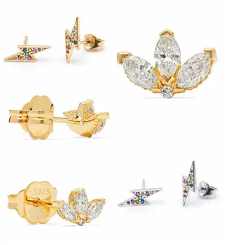 

925 Sterling Silver Rainbow Zircon Stud Earrings for Women Fashion Earrings 2020 Simple ins Gold Lightning Earrings Wholesale