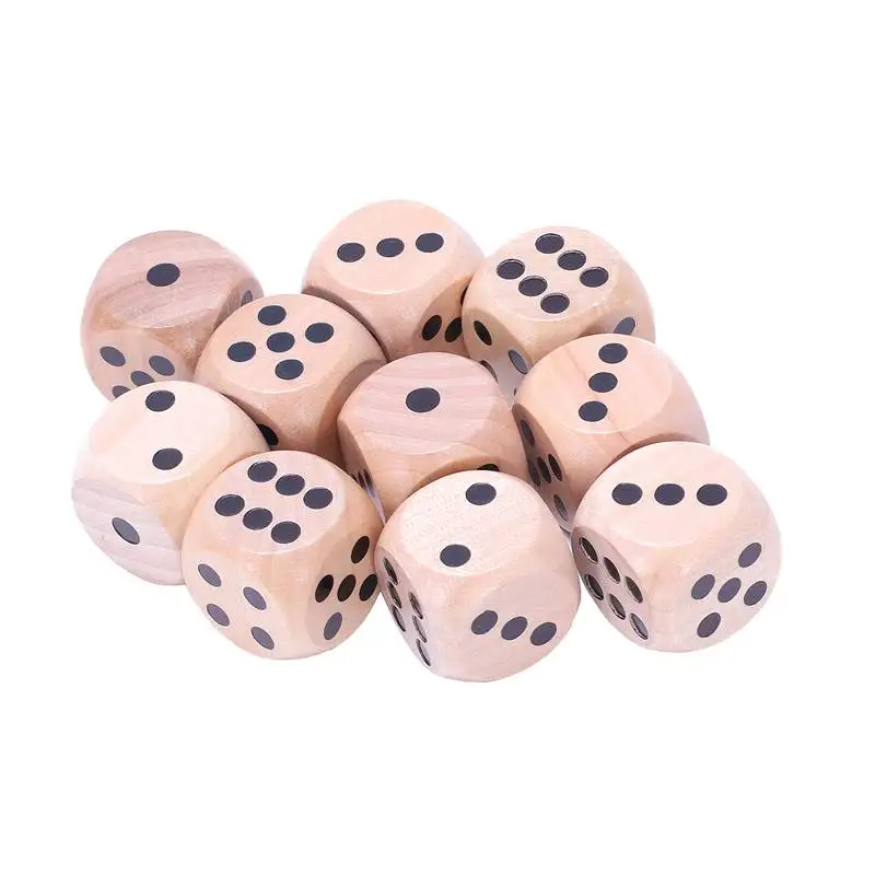 10 шт. Шестигранные D6 игральные кости для настольной игры, изготовленные из натурального дерева