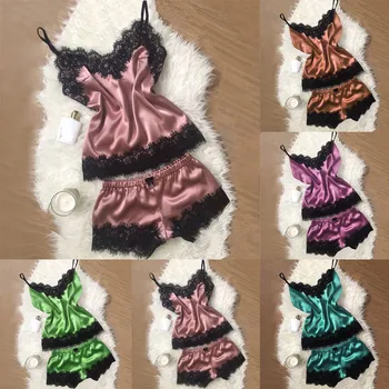 

New Sexy Lace Satin Sleepwear Lingerie Temptation Babydoll Women Sexy Underwear Nightdress Pajama Sets