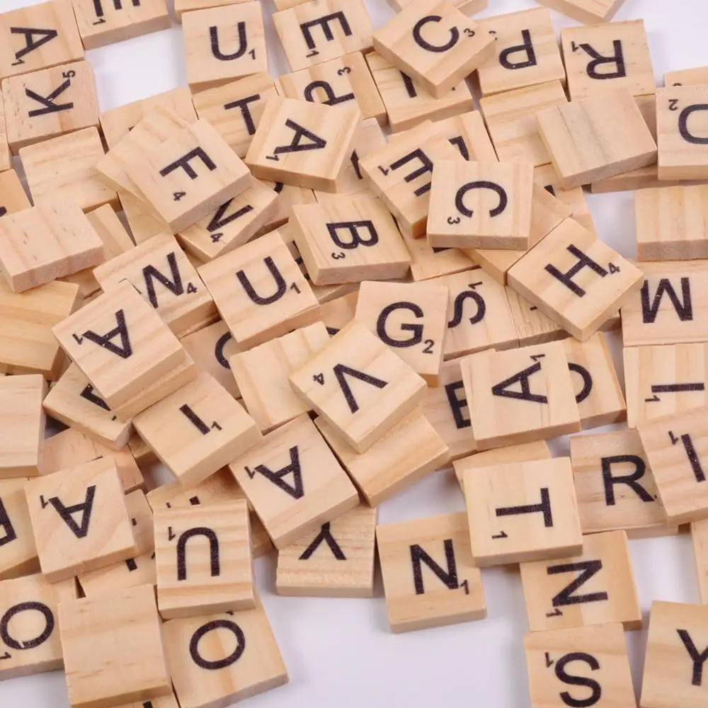 Wooden Letter and Puzzle Alphabet Decor 100Pcs Wood Tiles Letter Craft for Home Event Wedding Party DIY Christmas Ornaments Digital Puzzle