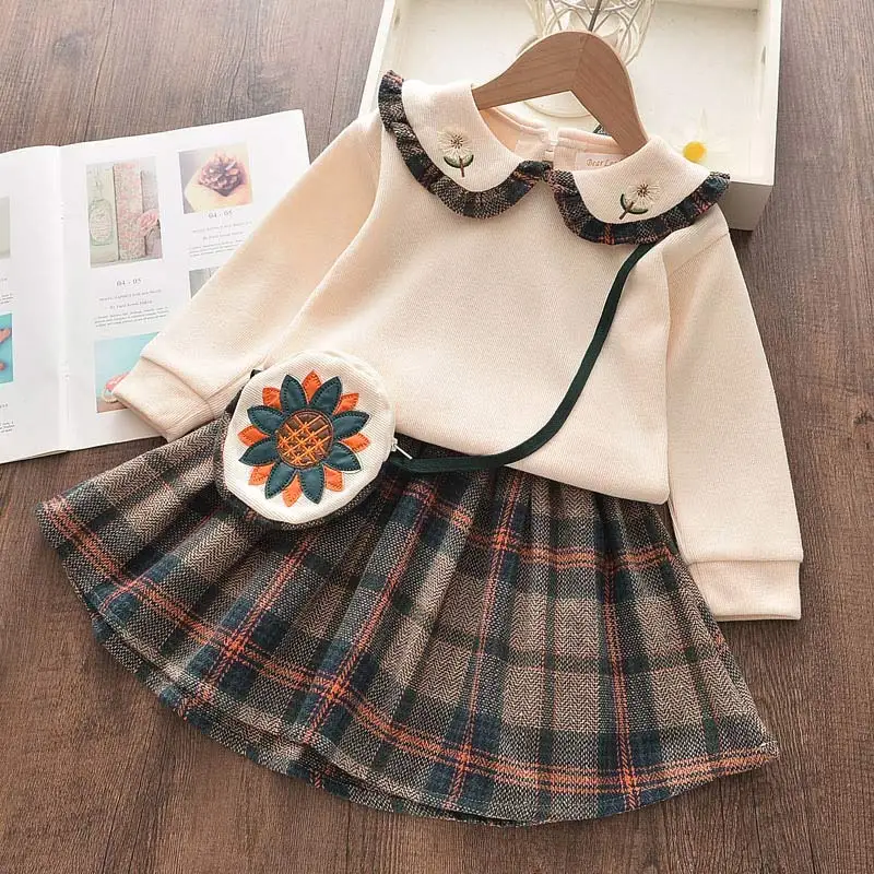 Menoea Girl Christmas Dress Children Winter Plaid Long Sleeve Button Clothes Coat Tutu Sweater Knitwear girls dress | Детская одежда и