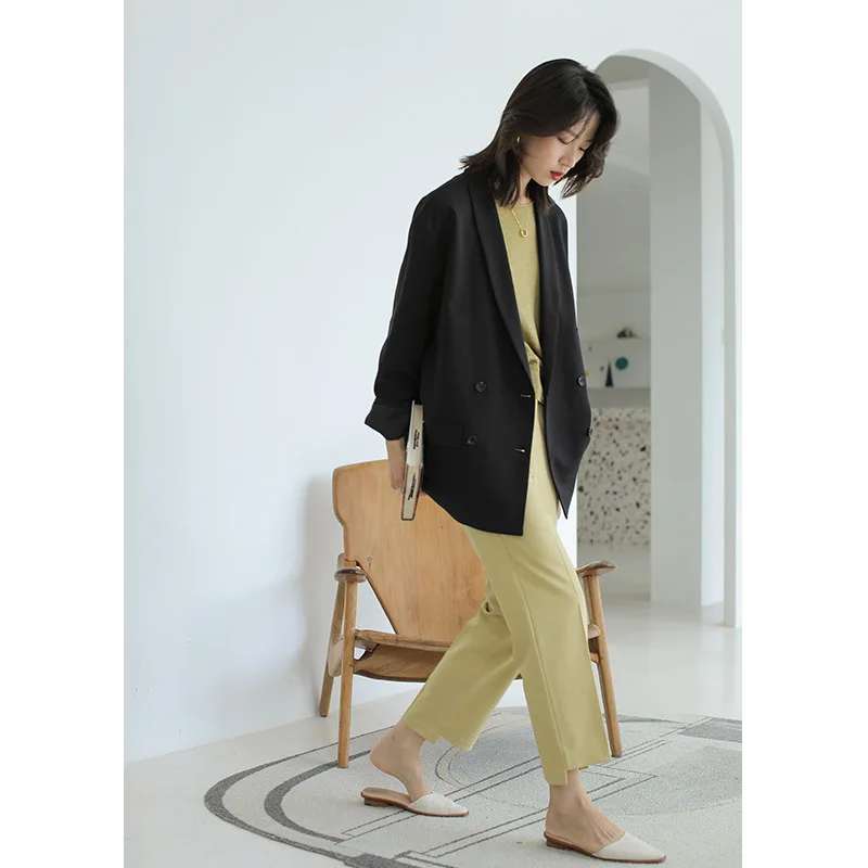 

2019 Autumn New Style Korean-style Casual Loose Shoulder Online Celebrity BF Style Double Breasted Suit Jacket WOMEN'S Dress 795