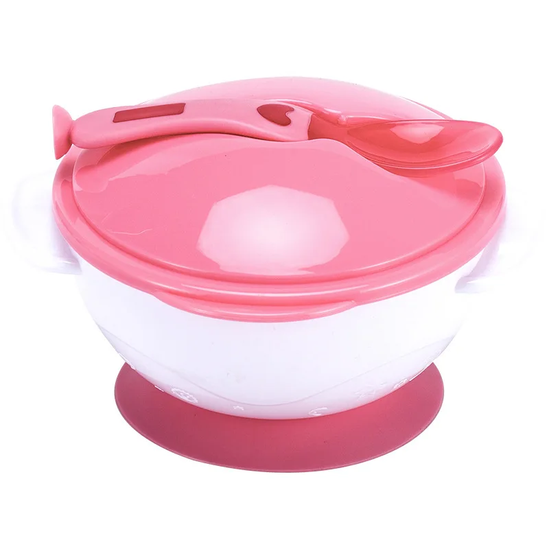 Silicone Meal Set,Silicone Feeding Set,Baby Tableware Set Baby Sucker Bowl Children's Tableware Baby Learning Dish Bowl Set PP Temperature Sensing Feeding Spoon Dishes