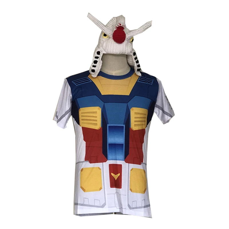 3D печать мобильный костюм аниме герой Косплей Толстовка Топ Гандам футболка Косплей Костюм со шляпой
