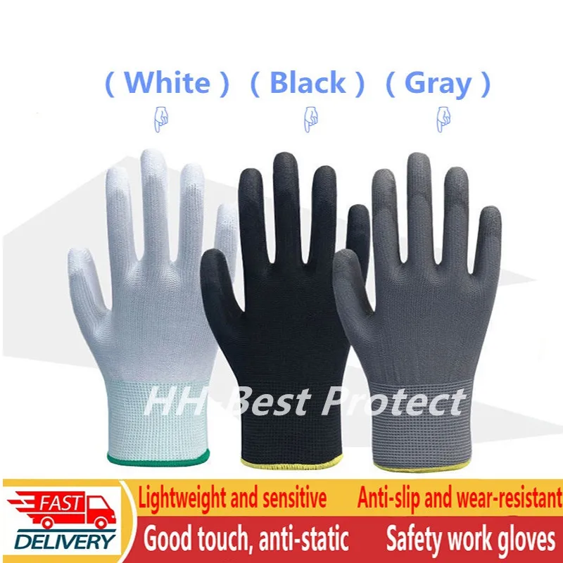 Safety Coated Work Gloves 6-24 pairs PU Gloves Palm Coated Mechanical Work Gloves Obtained CE EN388 6 pairs white gloves inspection cotton work gloves jewelry lightweight hight quality