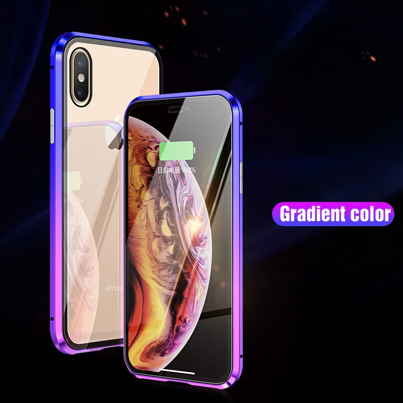 Для iphone XS градиентный металлический магнитный чехол для iphone XS Max XS X 360 полностью защитные магниты бампер двойное стекло в рамке чехол