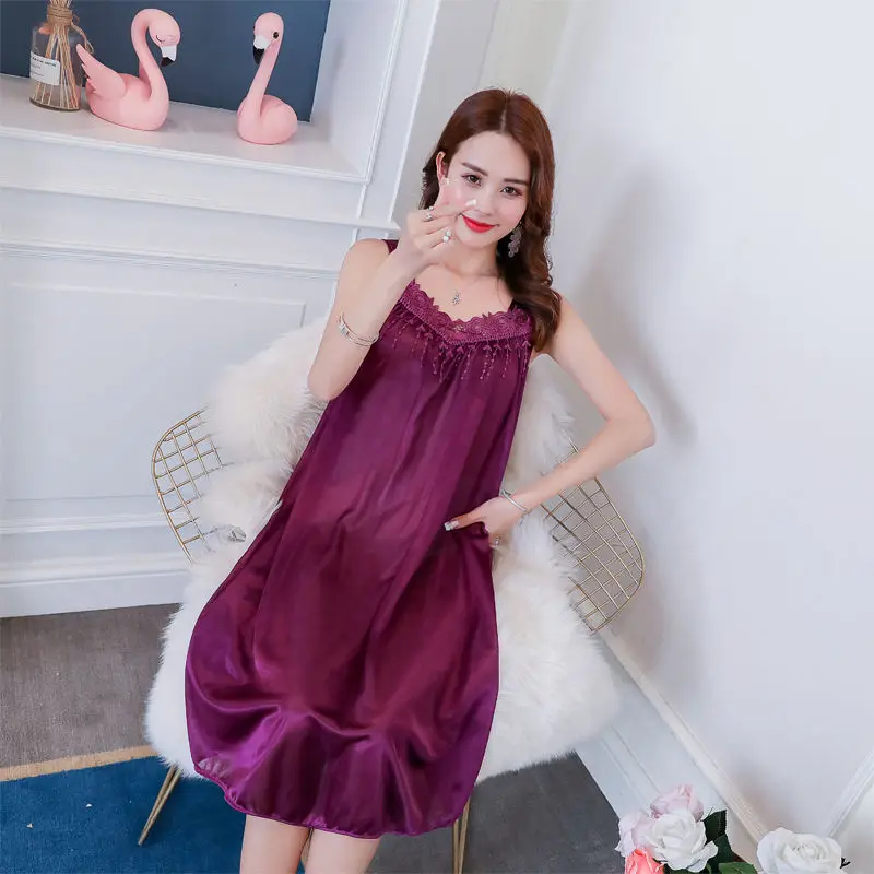 Ladies Sexy Silk Satin Night Dress Sling Nighties Full Slip Nightgown Nightdress Lace Sleepwear Nightwear Women Bride Bridal