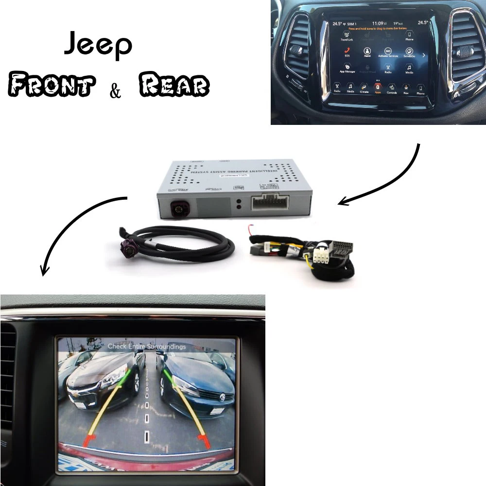 

For Jeep Park Assist Front & Bakcup Rear camera interface Reverse Improve Grand Cherokee WK2 2016~2018 /compass 2th /Cherokee KL
