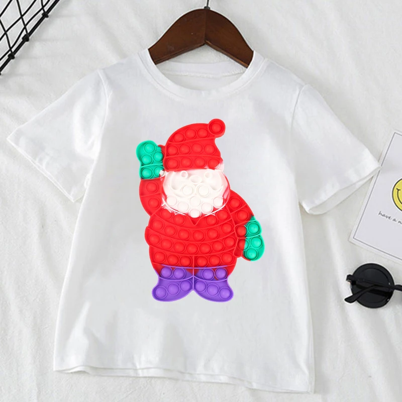 

2022 New Hot Sale Boys T-Shirts Funny Fidget Toys Christmas Popit Graphic Print Girls T Shirt Cute Kids Christmas Clothes Tshirt
