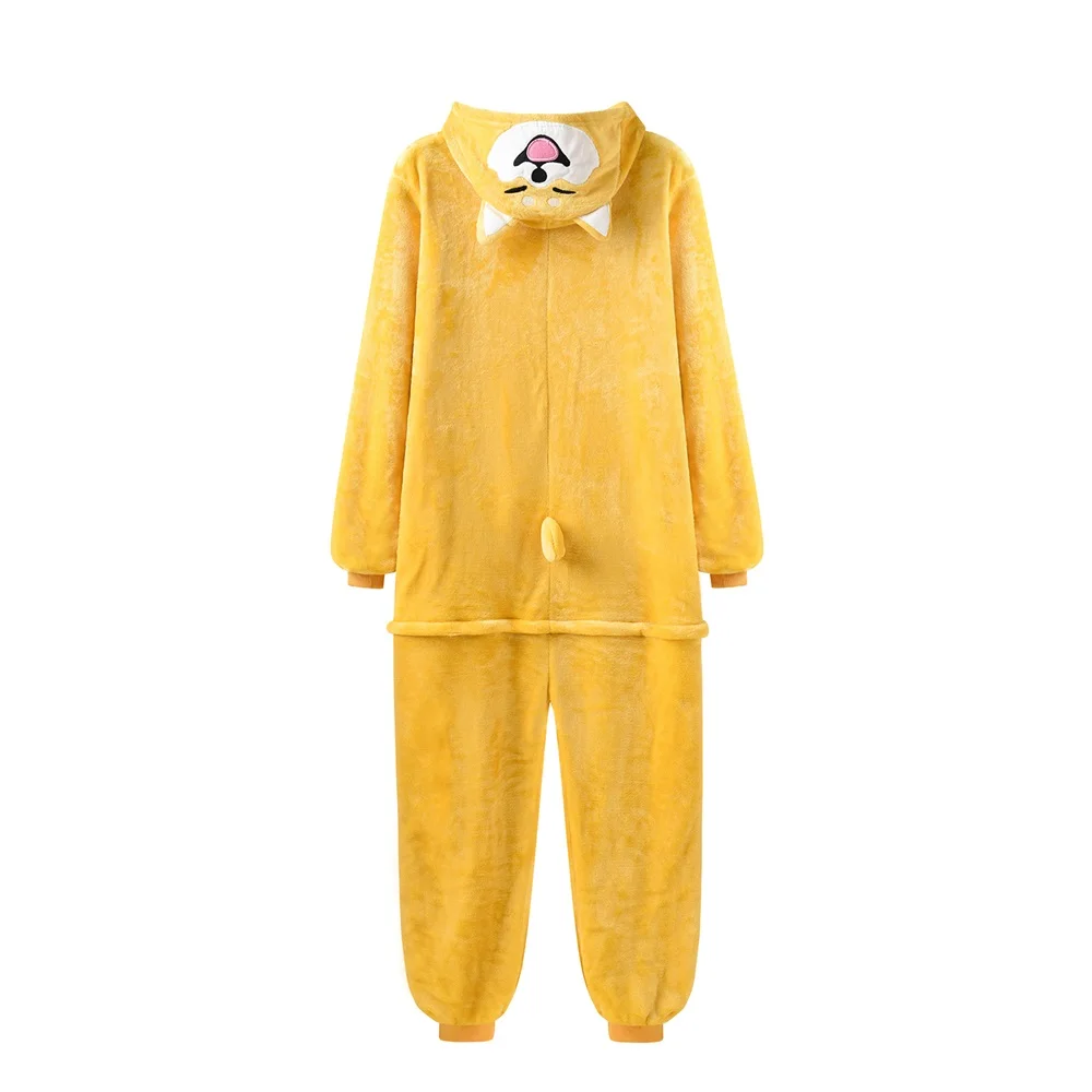 Unisex Couple Onesie Shiba Inu Kigurumis Yellow Dog Pajamas With Sllippers Home Wear Winter Warm Flannel Jumpsuit Funny Overall