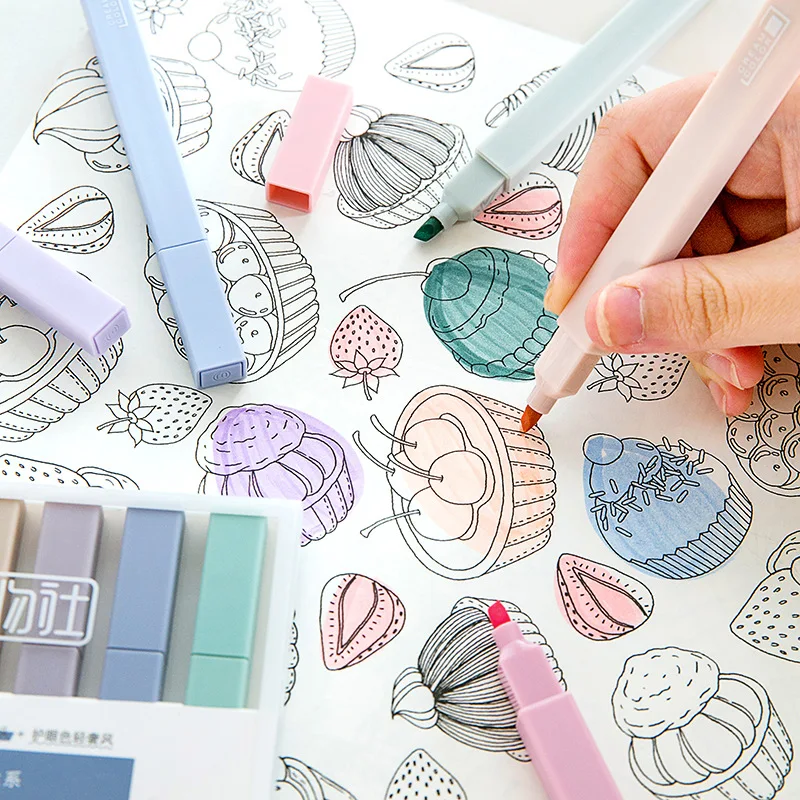 6pcs/Set Cute Highlighter Kawaii Colored Marker Pen DIY Journal Stationery Fluorescent Pen For Students Office School Supplies