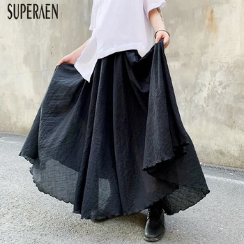 

SuperAen New 2020 Summer Women Skirt Solid Color Wild Cotton Ladies Skirts Europe Fashion Casual Skirts Female