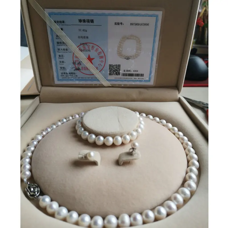 Pearls jewelry set Настоящее натуральное пресноводное жемчужное колье, ожерелье, браслет серьги набор украшений для женщин мама свекровь старшие подарки - Окраска металла: Pearls jewelry set