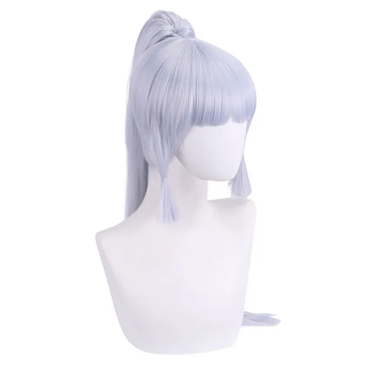 

Cosplay 70CM Genshin Impact Cosplay Shenli Linghua Wig Kamisato Ayaka Long Straight Ponytail Bangs Temples Heat Resistant Hair