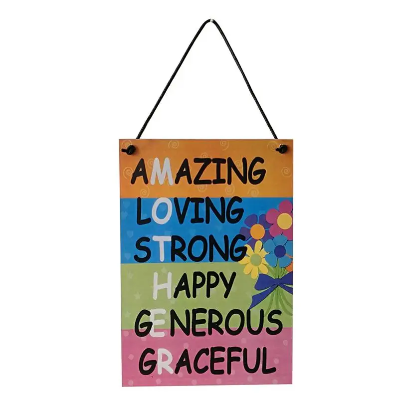 

Mother's Day Sign AMAZING LOVING STRONG HAPPY GENEROUS GRACEFUL Wooden Plaque Wall Door Coloful Hanging Wooden Sign Plaque Decor