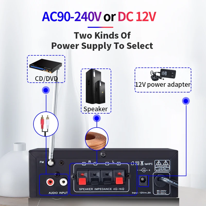 Kinter T2 Hifi автомобильный усилитель аудио 2.0CH 20 Вт стерео звук для bluetooth USB TF вход FM радио Питание AC220V DC 12 В черный