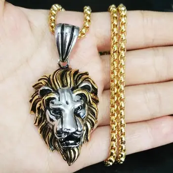 

Tisnium Heavy Lion Head Pendant for Men's Necklace 316L Gold Color Stainless Steel Box Chain Women Give Gifts to Men Waterproof