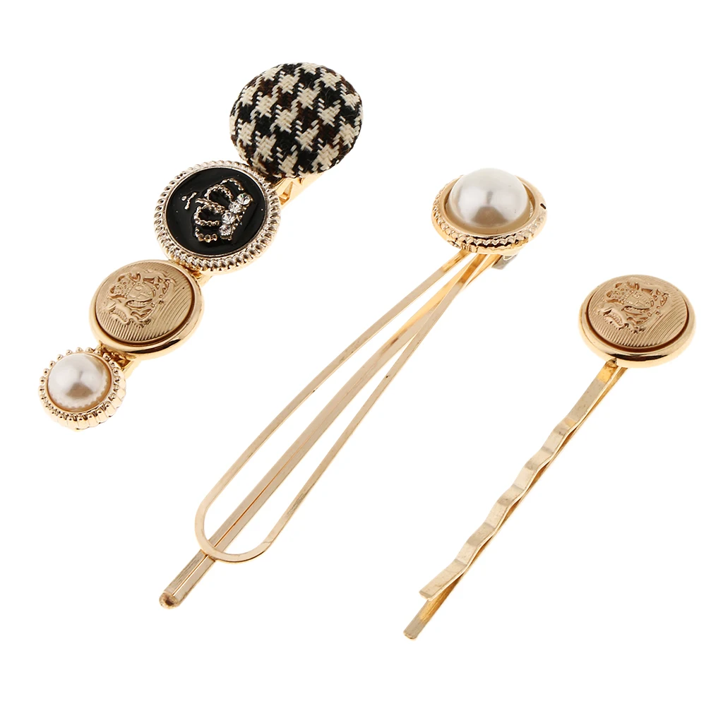 Hair Accessories for  Women Gold Metal Pearl Hair Clips Barrettes Hair Pins 3pcs