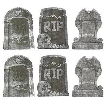 

6Pcs Various Great Skull Halloween Props Fake Tombstone for Party Bar Garden