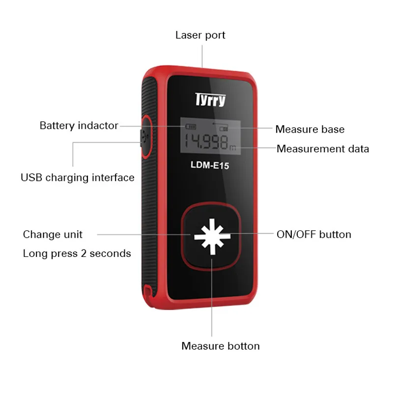 TYRRY 15M Mini Laser Distance Meter Trena Measure Medidor Laser Ruler Rangefinders Digital Laser Range Finder Lazer Metreler TYRRY 15M Mini Laser Distance Meter Trena Measure Medidor Laser Ruler Rangefinders Digital Laser Range Finder Lazer Metreler