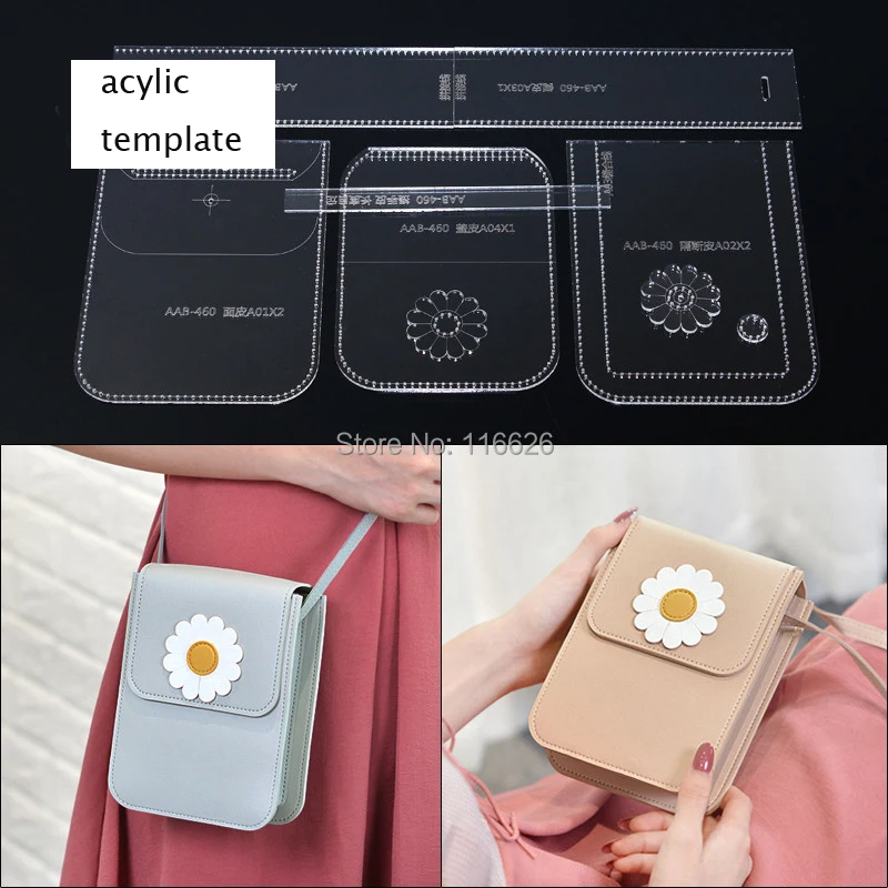 

DIY leather craft cute women chrysanthemum shoulder bag pattern acylic template stencil set