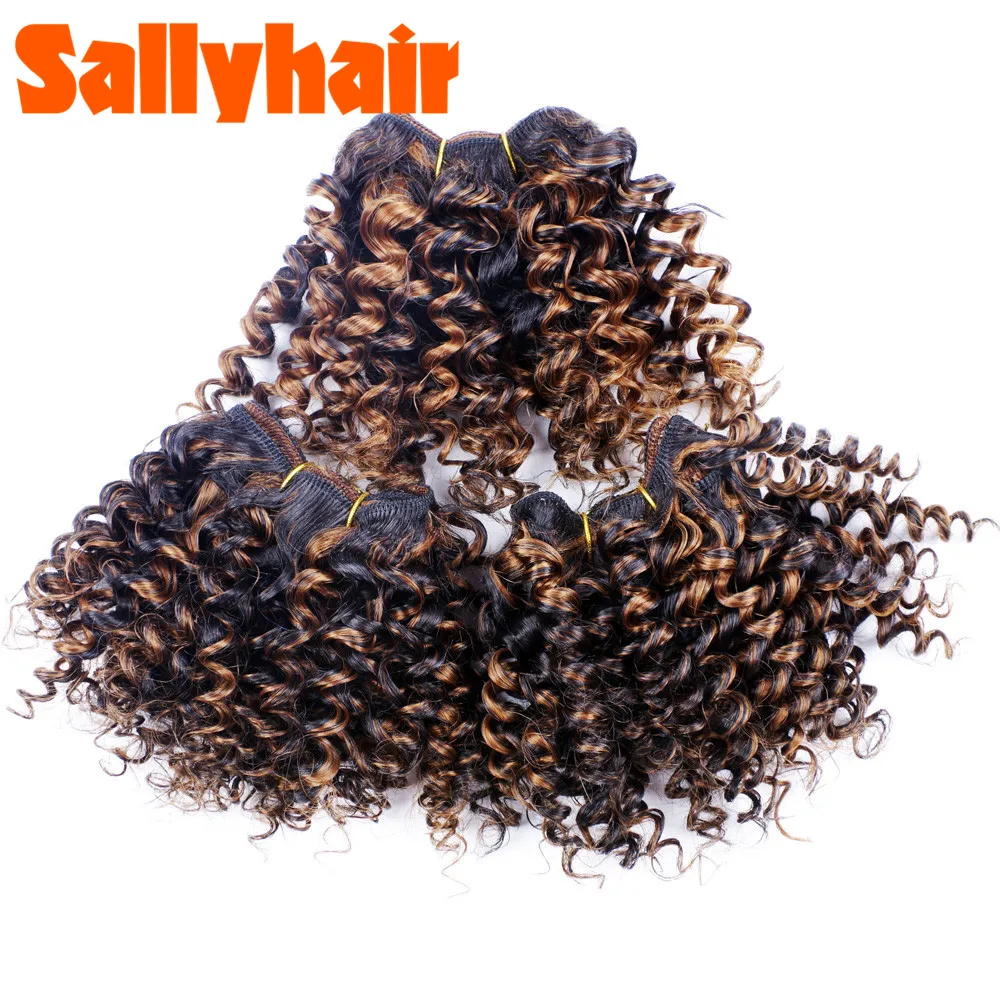 Sallyhair Ombre Color Afro Kinky Curly Crochet Hair Weave Mixed Black Burgundy Synthetic Hair Extensions 3pclot Hair Weavings  (18)