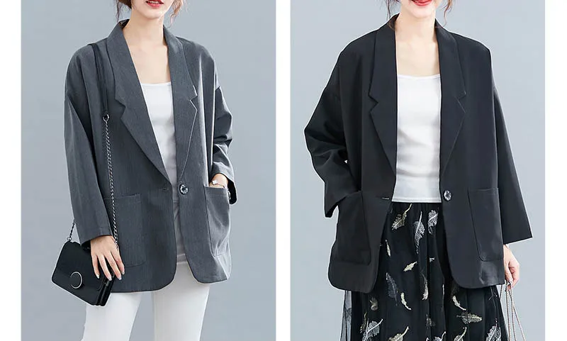 Осенний блейзер feminino, большие размеры, обхват груди 150 см, 6XL, 7XL, 8XL, 9XL, пальто для женщин, черный, серый цвета
