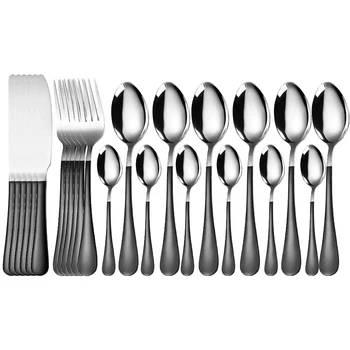 

24pcs Tableware Set Black Stainless Steel Knife Fork Spoon Multicolor Western Cutlery Silverware Kitchen Food Dinnerware Sets