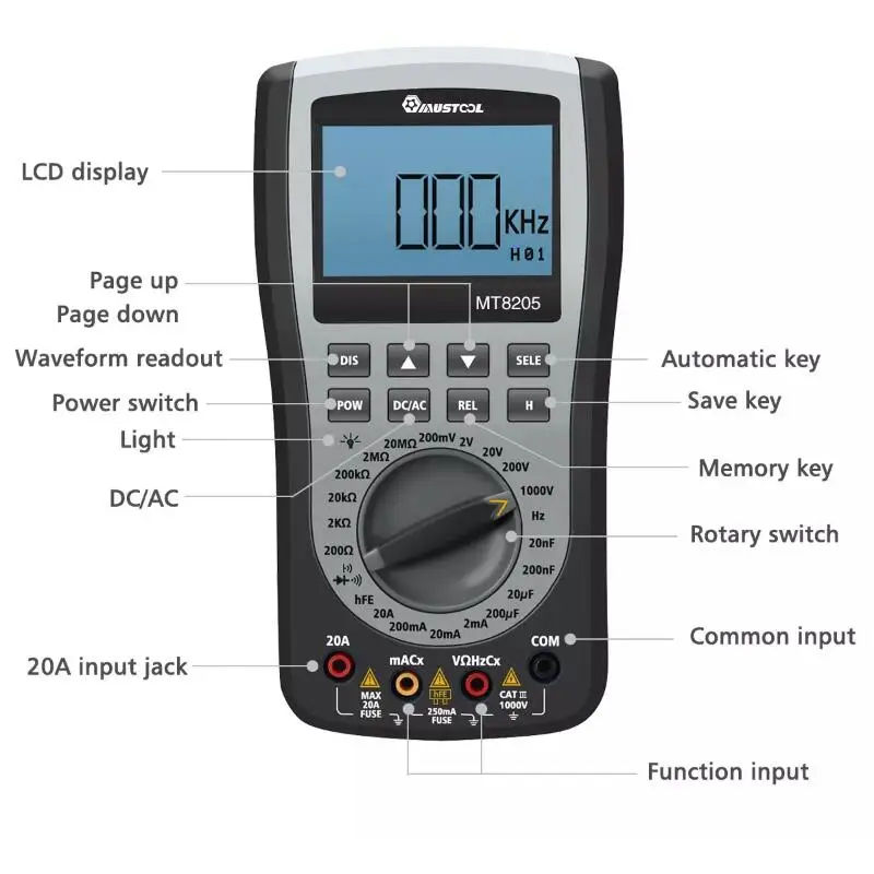 US $52.39 Mustool Mt8205 2 In 1 Digital Multimeter Intelligent Handheld Storage Oscilloscope AcDc Current VRFrequency Diode Tester
