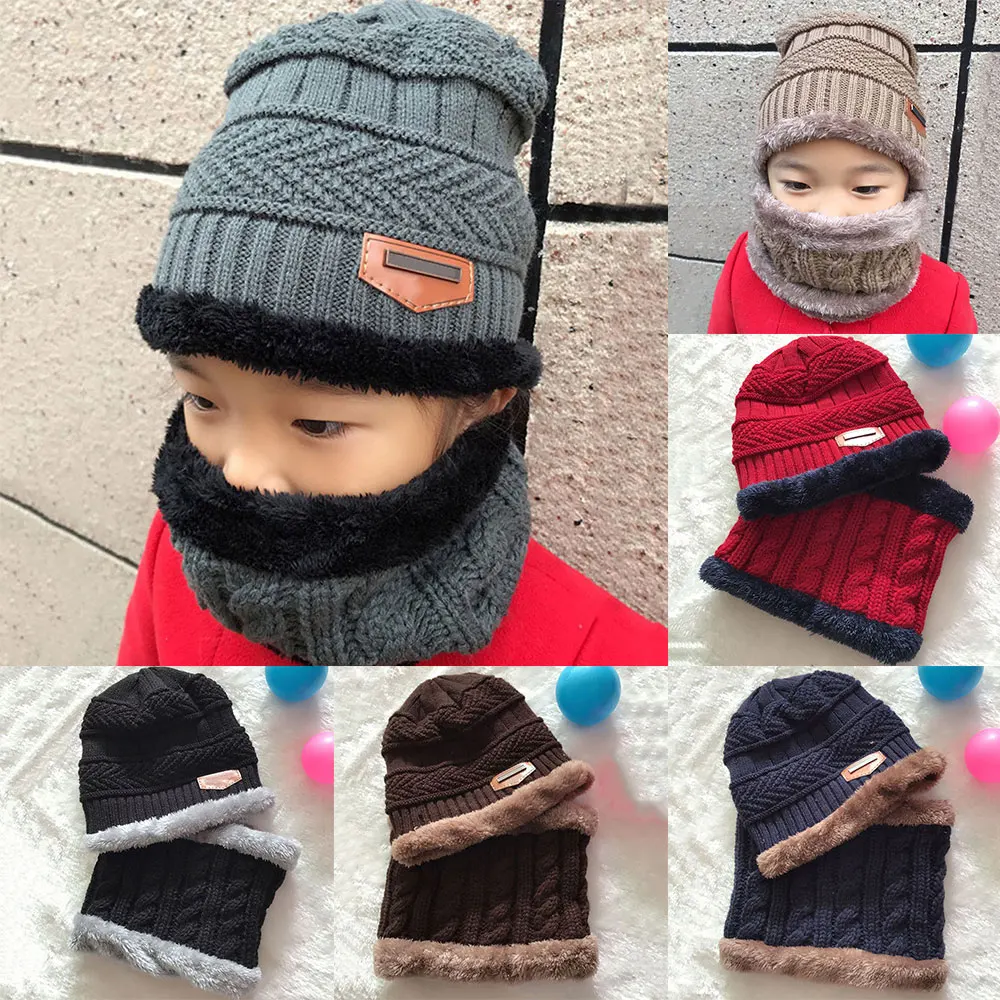 

Ephex Cute Multicolor Outdoor Children Cap Scarfs Creative 1 Set Sports Headwrap Suit Fashion Keep Warm Neck