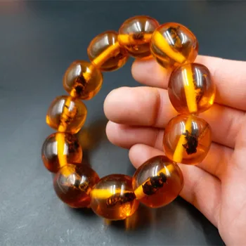 

Fashion Chinese Yellow Beeswax Beads Amber Elastic Bracelet Men Women Mala Meditation Jewelry Luck Gifts