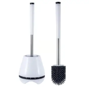 

1 Set Toilet Brush and Holder Set with Stainless Steel Long Handle Soft Silicone Bristle Sturdy Cleaning Brush Set for Bathroom