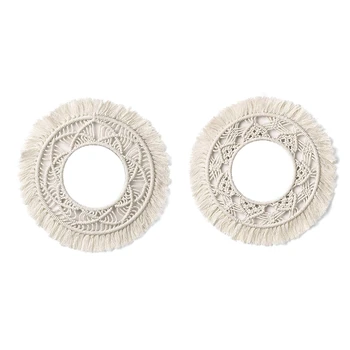 

2 Pcs Bohemian Fringed Wall Frame Tapestry Macrame Ceremony Background Wall Decor Art Frame -B & A
