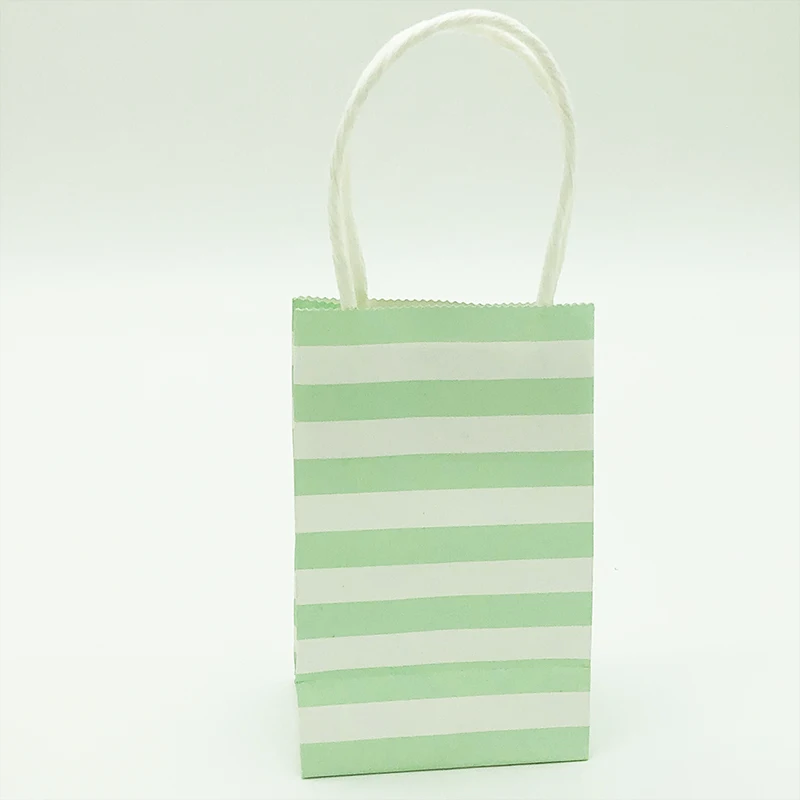10 шт бумажный пакет цветная полоса подарочная упаковка конфеты печенья подарок упаковка крафт Свадебная вечеринка Goodie сумки для сладостей Маленький бант - Цвет: 10 pcs green